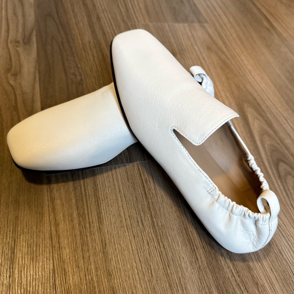 Madewell Womens Leather Prim Belgian Square Toe Loafer Flats Shoe Size 6.5 Cream